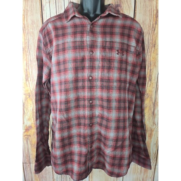 Under Armour Maroon Plaid Flannel Shirt XL Stretch Long Sleeve - Picture 1 of 8